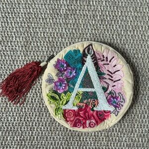 Anthropologie Cream and Gold Zippered Pouch